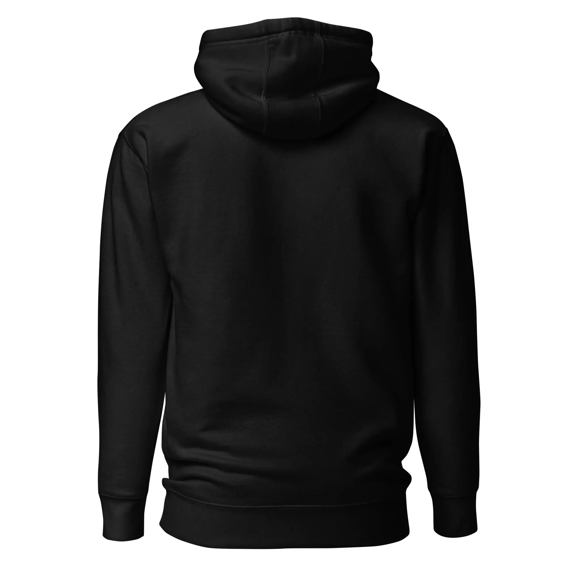 Schwarzer Unisex Hoodie mit dezentem Logo auf der Brust – bequemer Kapuzenpullover für Damen und Herren.